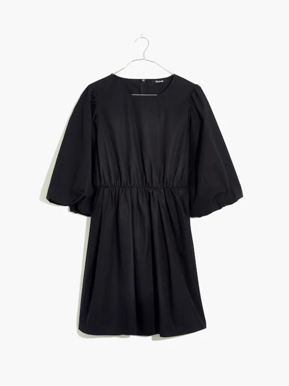 Madewell True Black Poplin Crewneck Bubble-Sleeve Mini Dress - EUC